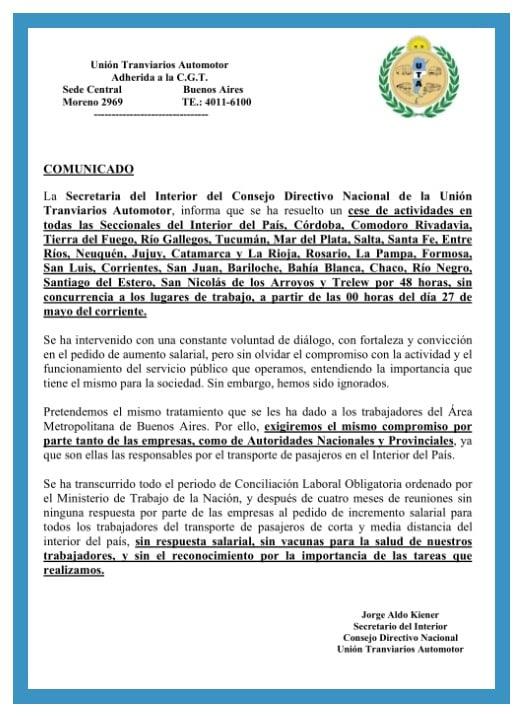 Comunicado UTA