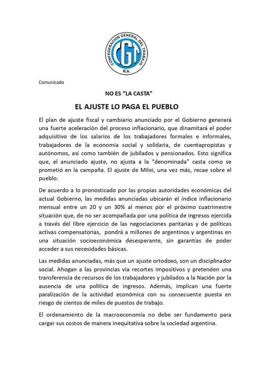 cgt comunicado casta