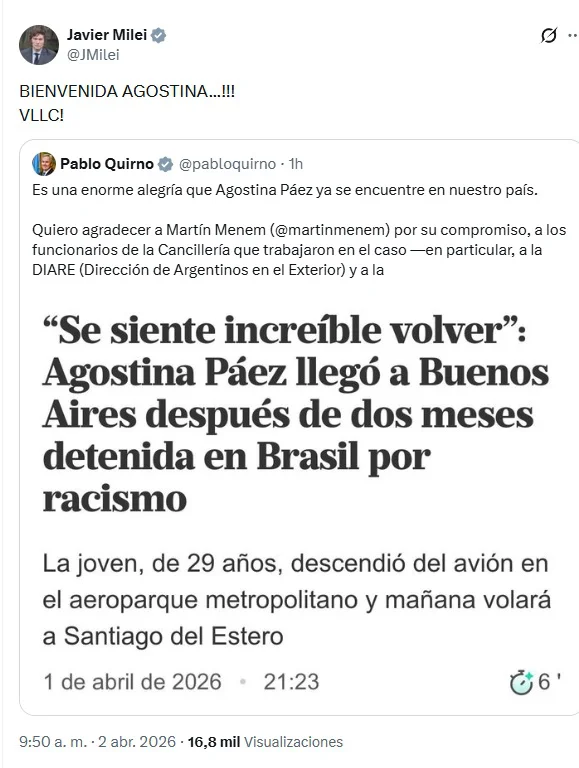 posteo milei agostina