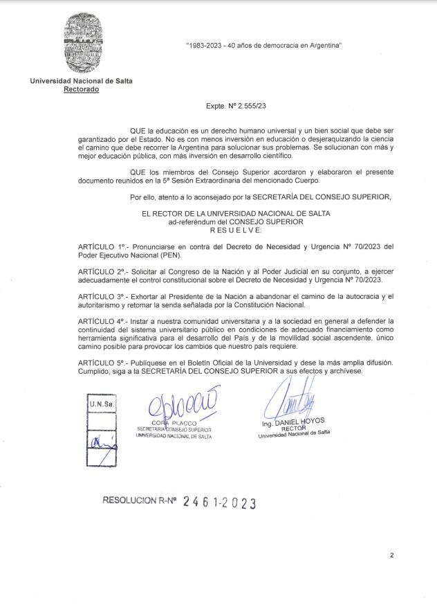 UNSA RESOLUCIÓN 2