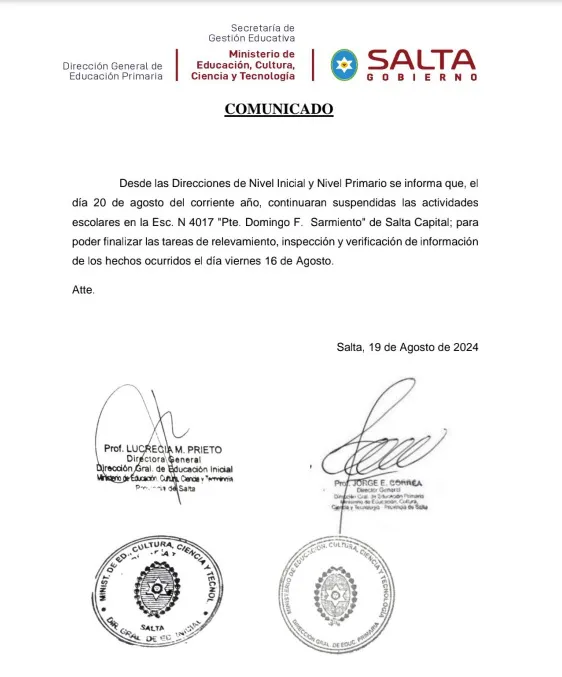 suspensión clases 20 agosto