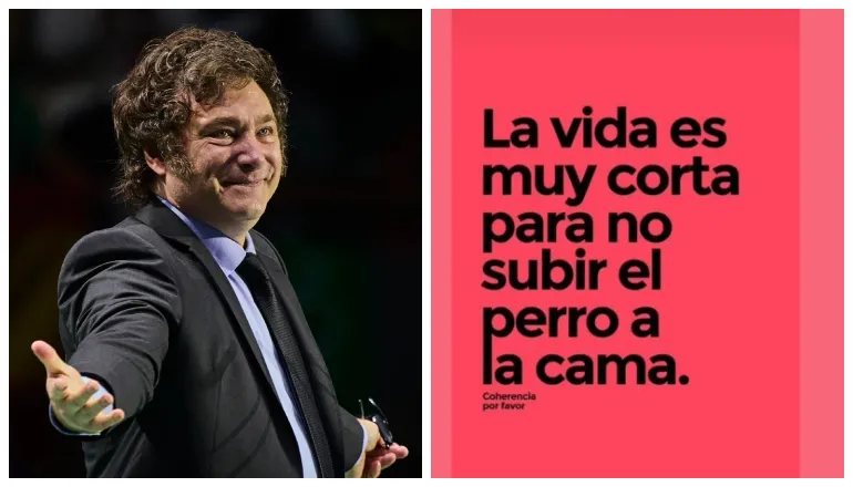 milei y el perro en la cama